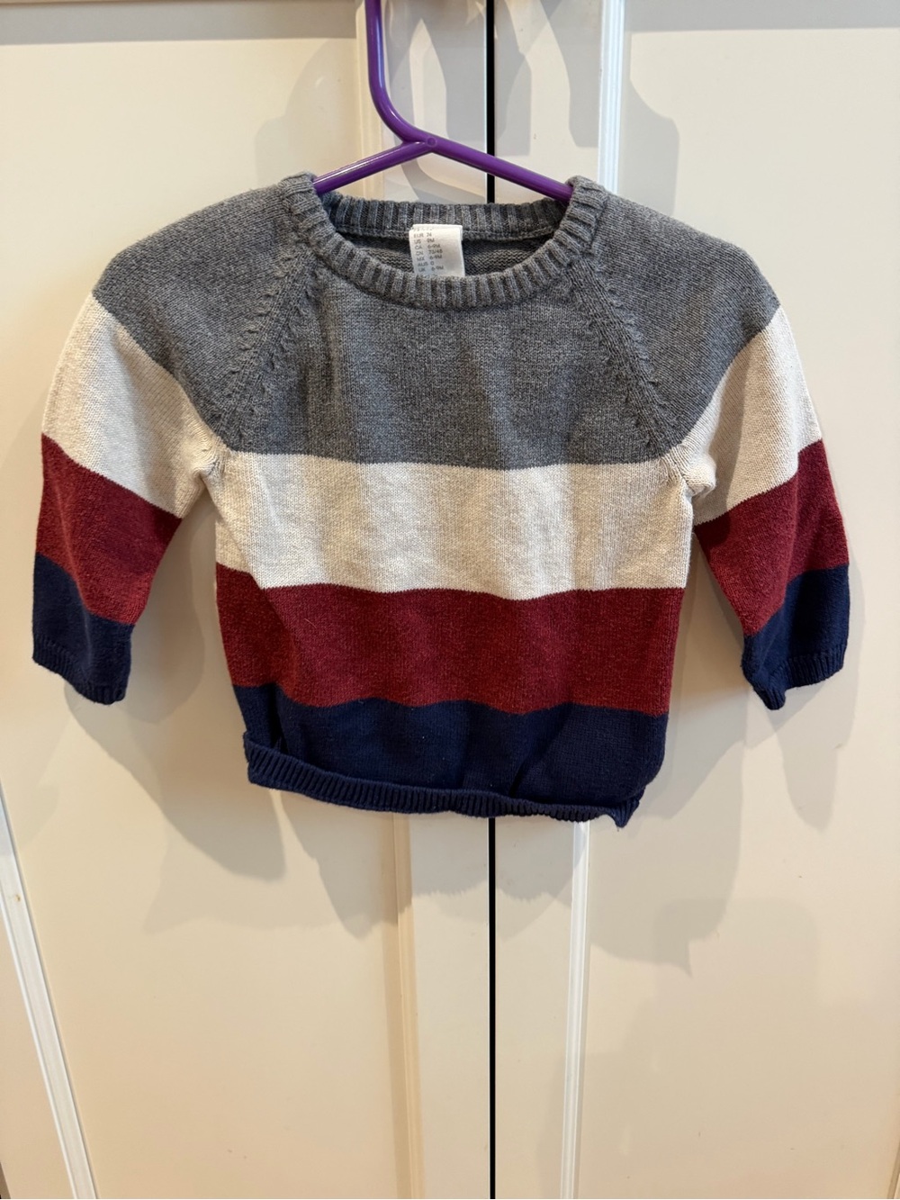 H&M 9m Striped Crewneck Sweater in Gray, Cream, Burgundy & Navy
